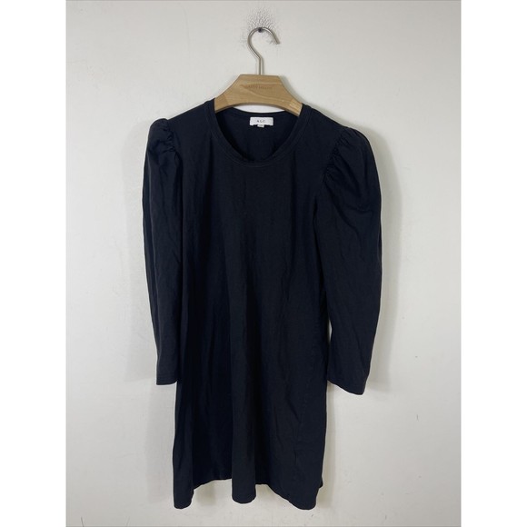 A.L.C. ALC Dress Long Sleeve Crew Neck ALine Gathered Sleeve Cotton Black Small - Picture 1 of 8